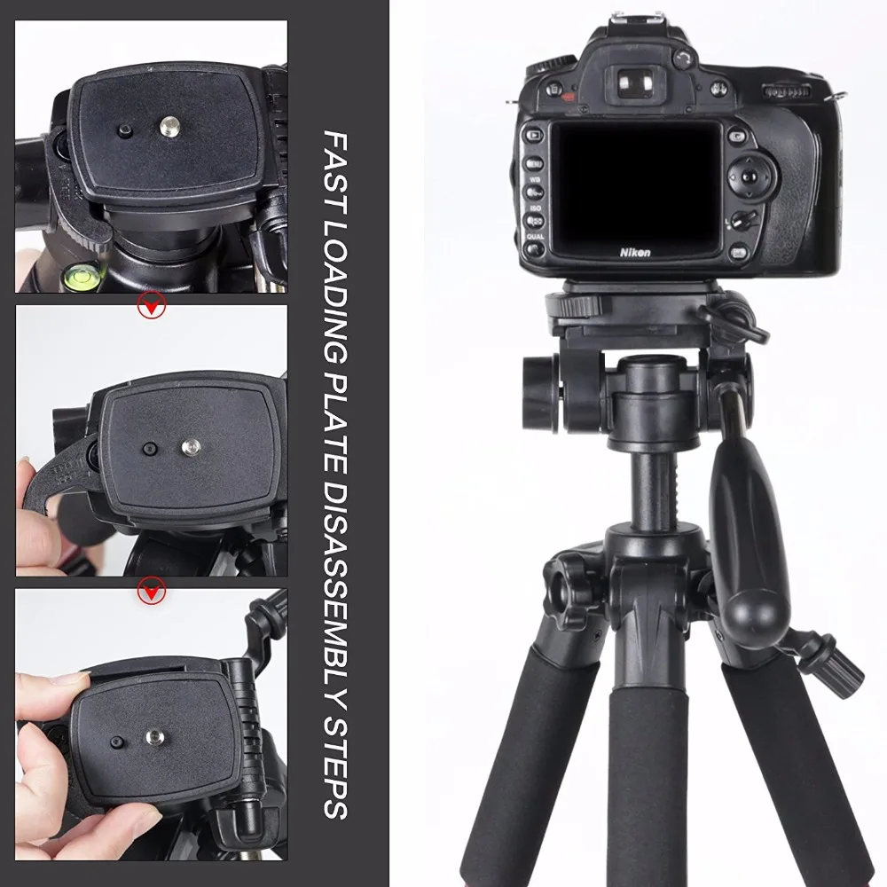  ZOMEI Z666 Portable Pro 56-inch Tripod Compact Lightweight Camera Stand with Quick Release Plate Pa