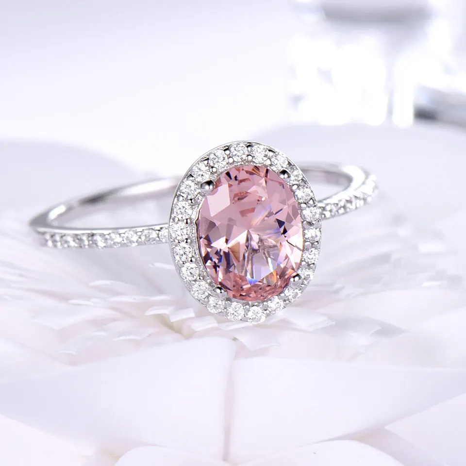 UMCHO, 925 пробы, серебряное кольцо, овальное, классическое, розовое, морганит, кольца для женщин, обручальное, драгоценный камень, обручальное кольцо, хорошее ювелирное изделие, подарок