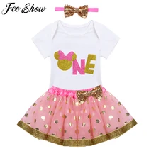 Комплекты одежды для младенцев, детский комбинезон на один год+ платье-вычурная юбка+ повязка на голову, комплекты подарков для младенцев, Одежда для новорожденных девочек на 1 день рождения