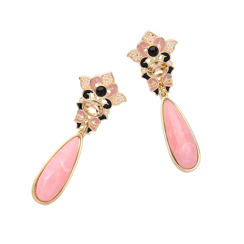 KISS ME Pink Synthetic Stone Enamel Teardrop Hanging Earrings Party New Drop Earrings for Women Brand Jewelry