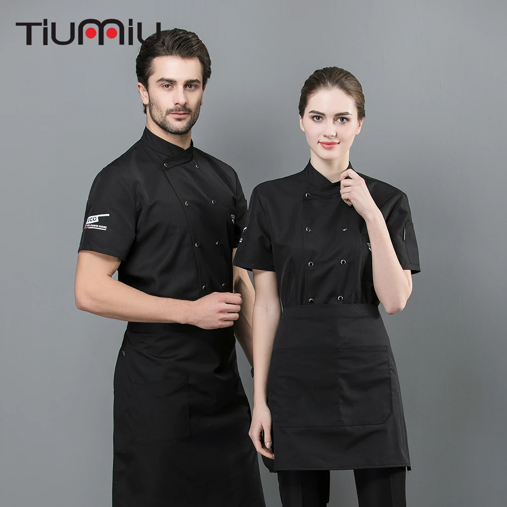 

2019 Chef Jacket Embroidered ECO Logo Barbr Service Unisex Restaurant Summer Kitchen Ropa De Cocina Pure Color Work Uniform