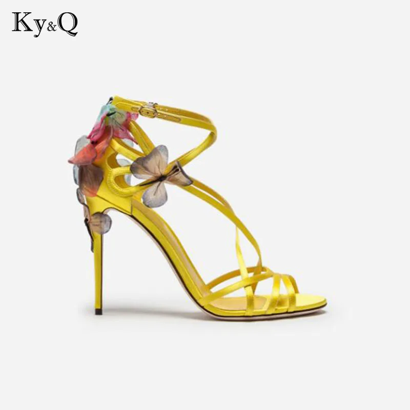 

2018 New Designer Shoes Exquisite Butterfly Embellished Thin High Heel Sandals Sexy Peep Toe Cross-Tied Pumps Women Heel Sandals