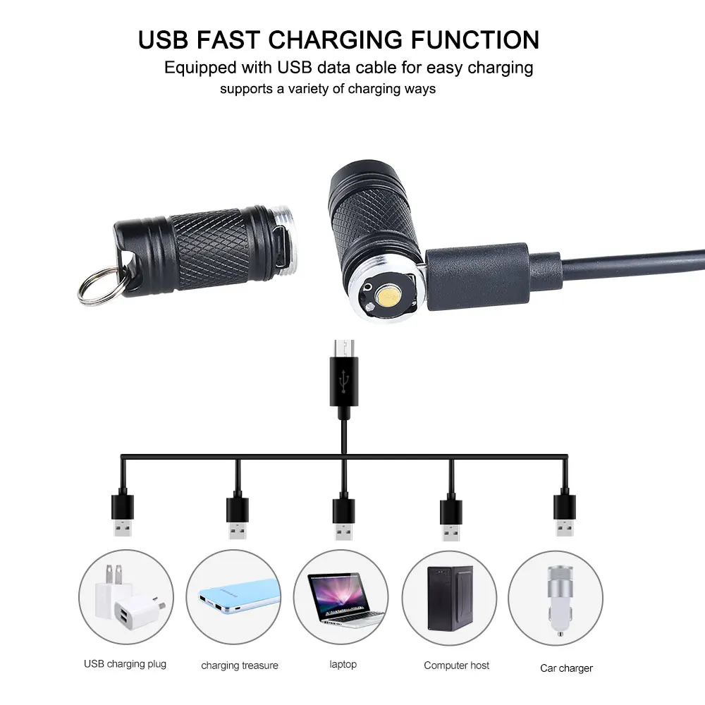 300 люмен Мини светодиодный фонарик USB Перезаряжаемый 10180 аккумулятор XPE R5 чип 42 мм