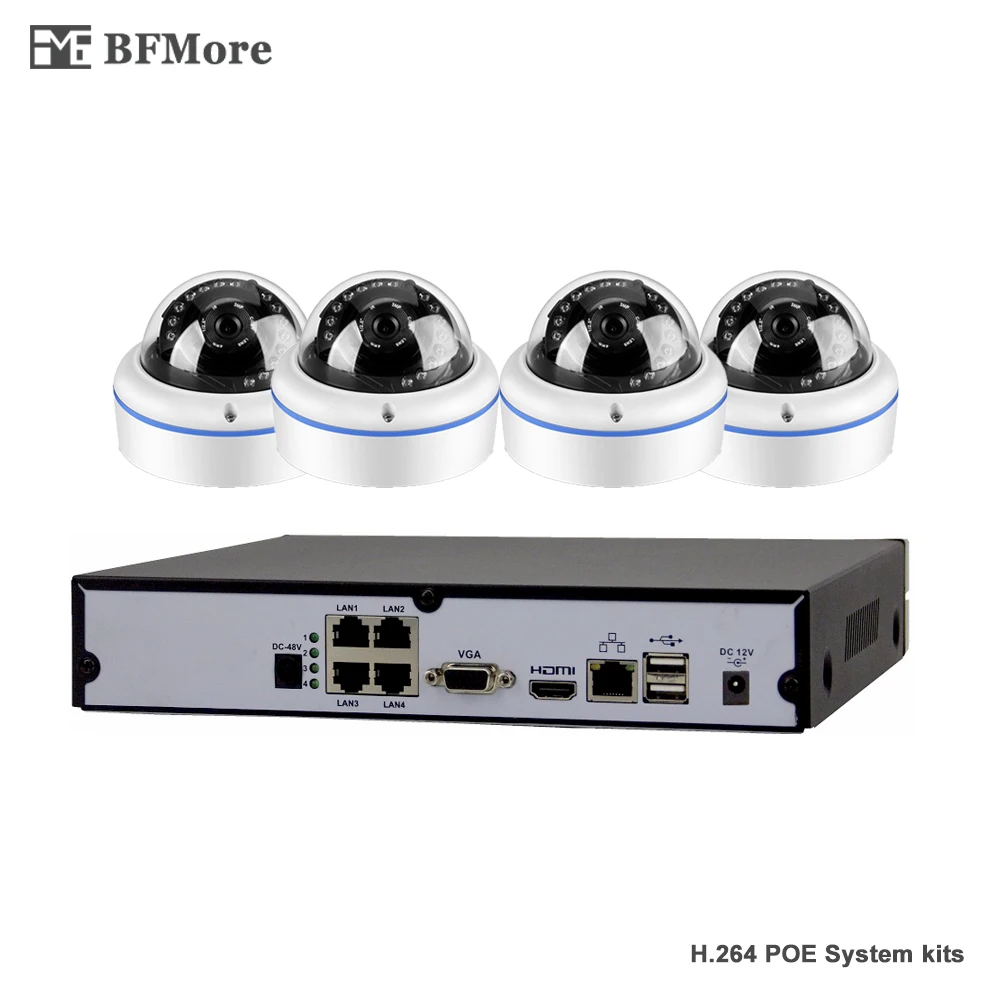 

BFMore 720P POE 4CH NVR Kit Metal Dome CCTV System IP Camera P2P IR Video Security Surveillance P2P Email Onvif