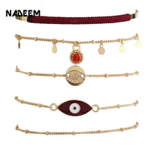 NADEEM New Fashion Gold Color 5Pcs/Set Bracelet Set Jewelry for Women Boho Style Link Chain Eye Charming Bracelet Accessories
