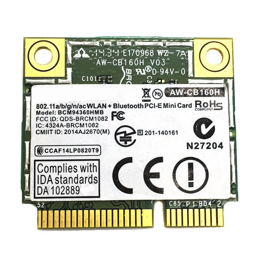 Комплект антенн IPEX в MHF4 + мини карта PCI E Wlan 1300 Мбит/с с поддержкой Wi Fi 11ac/abgn Bluetooth 4 0