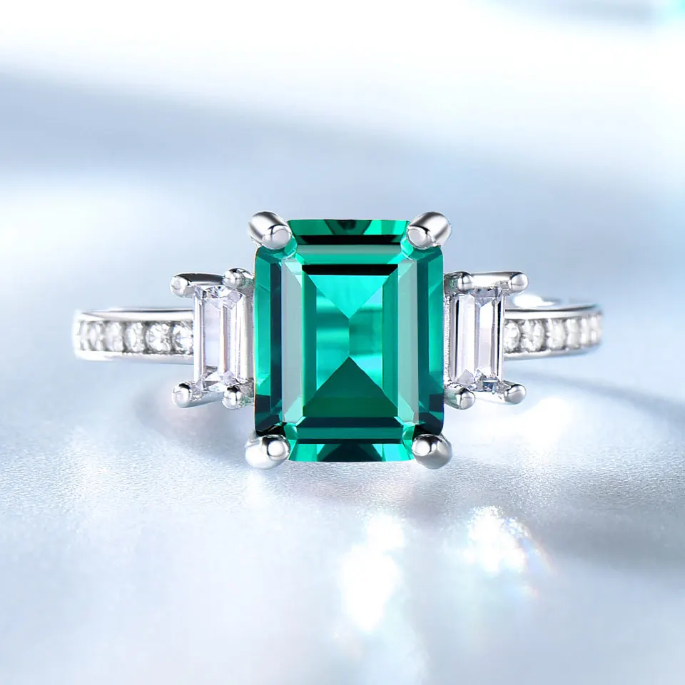UMCHO Nano Russian Simulated Emerald Rings 925 Sterling Silver Jewelry Colorful Gemstone Rings For Women Gifts Fine Jewelry