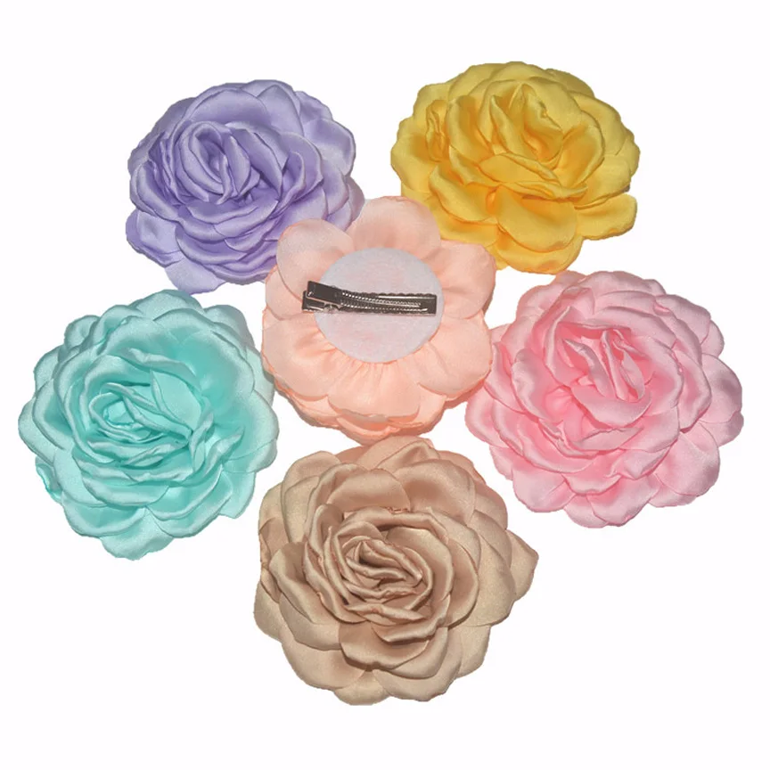 

2 PCS/lot , 3.7" Burned Satin Peony Rose Flower Hair Clip, Large Fabric Tutu Hair Flower clips, Wedding Hair Accessories