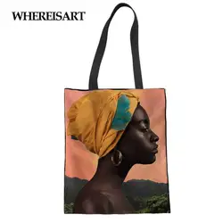 WHEREISART арт Африканка печать холст хлопок Tote Женская тележка хозяйственная сумка женская молодежный рюкзак повседневный пакет