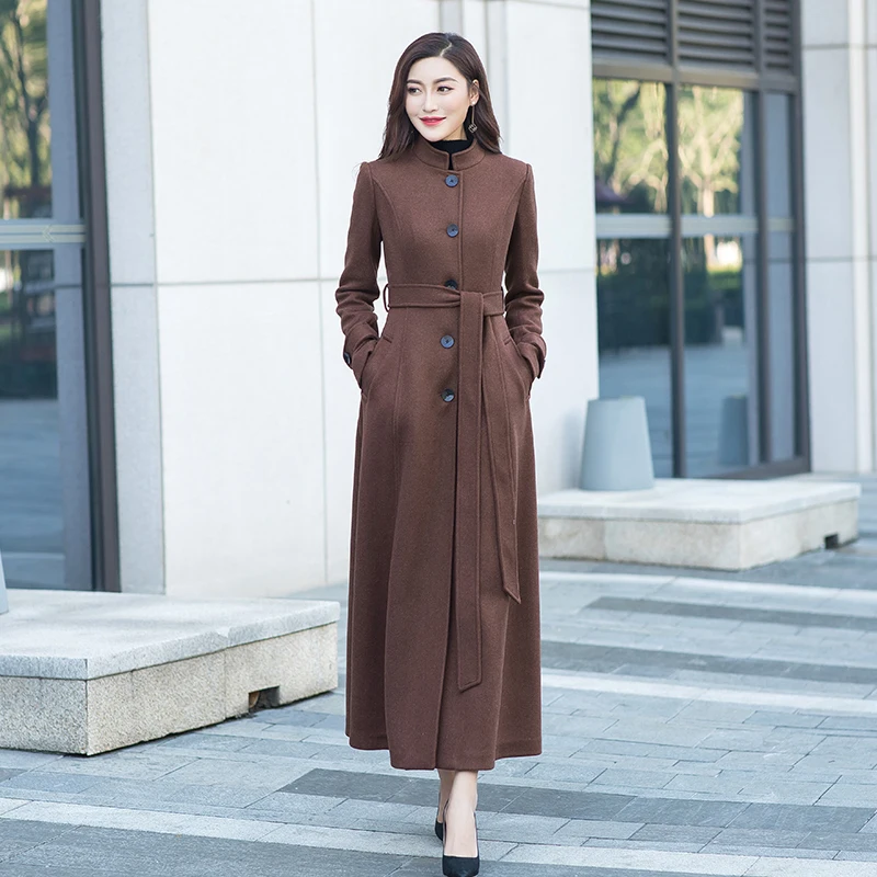 Модное женское пальто, длинное шерстяное пальто, Женское пальто с длинным рукавом, модное пальто-Тренч, S-XXXL - Цвет: mocha