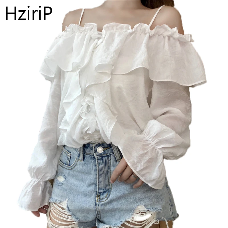 HziriP/2018 Летняя женская однотонная блузка с вырезом лодочкой и расклешенными