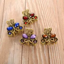 4 estilos Vintage mariposa de Metal de cristal pequeño Mini pinza de pelo pinza Retro Rhinestone horquilla con joyería accesorios para el cabello