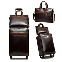 Letrend Männer Business PU Leder Roll Gepäck Set Spinner Retro Trolley 16 zoll Tragen Auf Koffer Rad Frauen Reisetasche