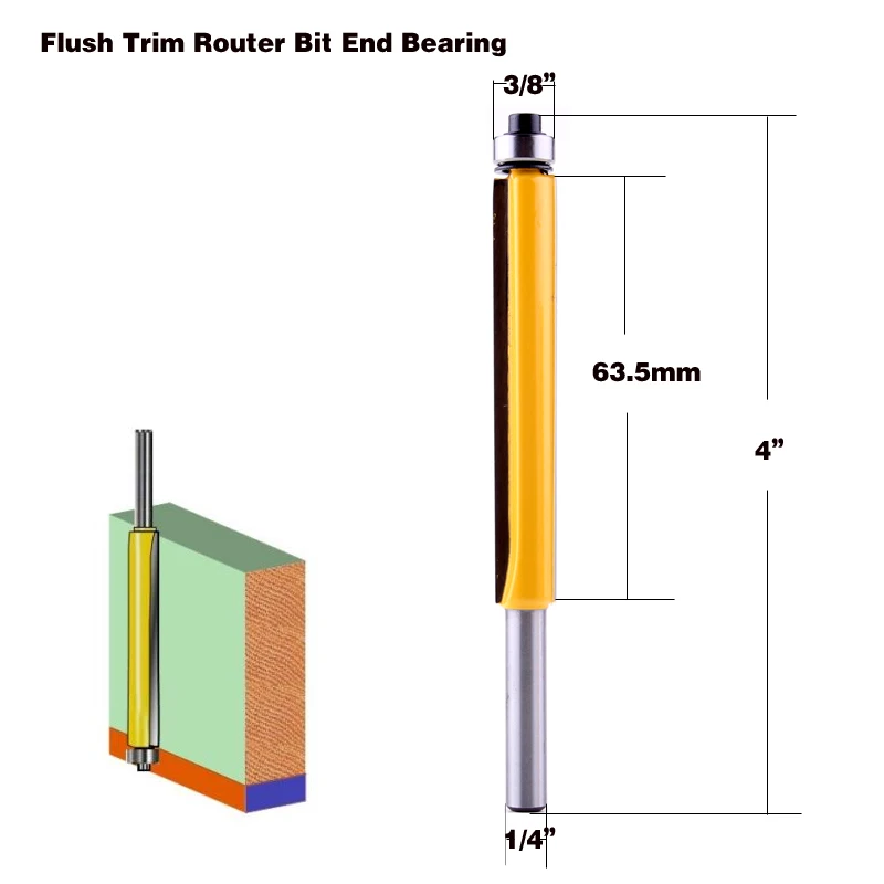 1 шт. 1/4 "хвостовик деревообрабатывающей флеш отделка Маршрутизатор биты для древесины промышленные Класс обрезки фрезы с подшипником фреза