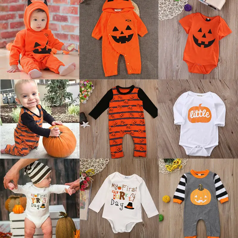 

2019 Happy Halloween Outfits Newborn Infant Kids Baby Girl Boy Long Sleeve Romper Cotton Kid Unisex Pumpkin Print Rompers