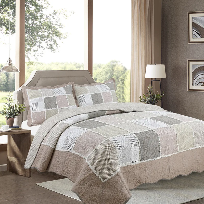 

CHAUSUB Patchwork Bedspread Quilt Set 3pcs Cotton Coverlets 4pcs Quilted Bedding Pillowcase King Queen Size Embroidered Quilts