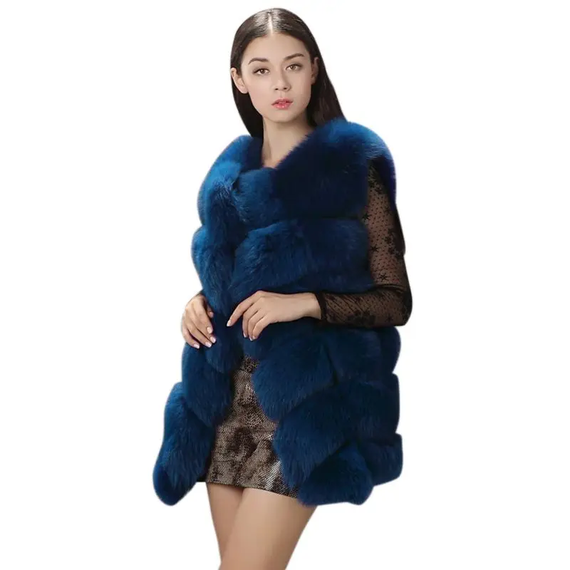 Ouvrir Avec Fausse Mince Femmes marine Bordure Naturelle Hiver Bleu brown Chaud vert En Sexy Lady Taille Épais Fourrure Manches Point La Rouge Cardigan 2018 Couleur Plus EH9YIWD2