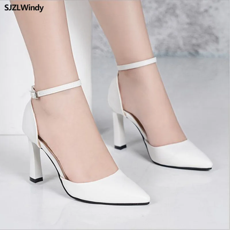 

2019 Summer Women white High Heels Party Pumps Ladies Summer Sexy Open Toe Block Heel Sandals Big Size zapatos mujer