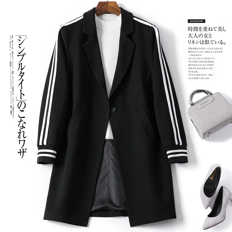 Shuchan Streetwear Woman Blazer 2019 Autumn Winter New Items women jacket with stripes on the sides long blazer fashion black