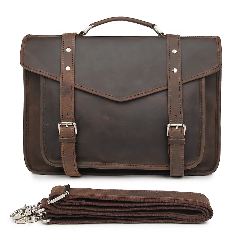 

Genuine Crazy Horse Leather Office Vintage Laptop Men Briefcase Portfolio Messenger Bag 7377R