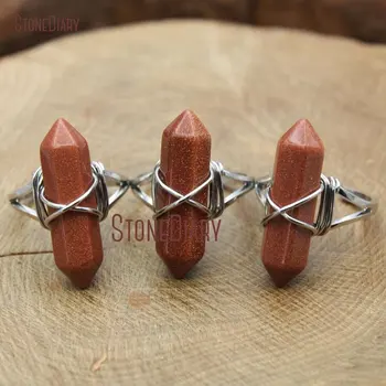 

10Pcs Wire Wrapped Sliver Plated Faceted Double Terminated Point Ring Gold Sand Ring Outlet Adjustable RM11469