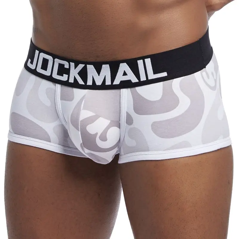 JOCKMAIL сексуальные мужские трусы боксеры cueca мужские хлопковые трусы мужские боксеры камуфляжные Мягкие Трусы Шорты Мужские трусы с принтом - Цвет: Серый