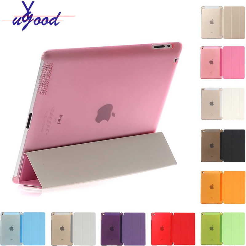 

Slim Smart Case for Apple iPad2 iPad3 iPad4 Tri-Fold Stand PU Leather+ Transparent PC Hard Back Cover With Auto Sleep/Wake