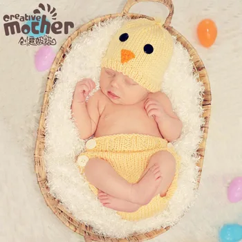 

2017 New Newborn Baby Photography Prop Infant Kids Lovely Chicken Hat+Suspenders 2pcs/Set Photography Soft Warm Sweater