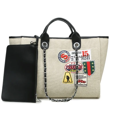 large big Jumbo beach font b bag b font luxury brand chains canvas font b shopping