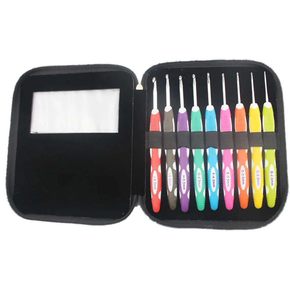 

9PCS Ergonomic Crochet Hooks Set TPR Soft Handle Aluminum Yarn Knitting Hook Needles Women Home DIY Weaving Craft Tool With Case