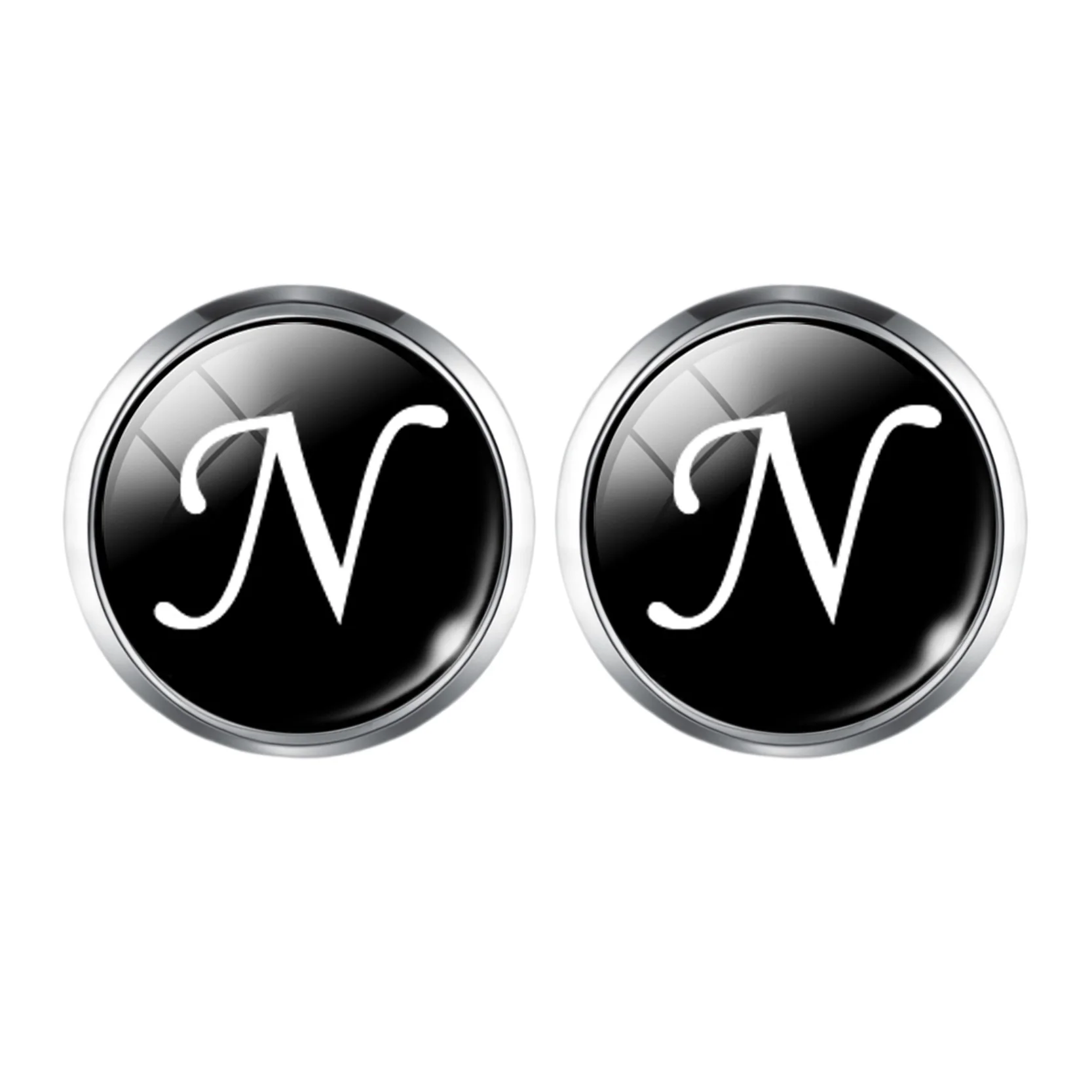 2018 New Arrival Glass Cabochon Letters N-Z Simple Letter Black Cufflinks for Men Gift T Shirt Cool Cuff Links Jewelry Fashion Jewelry