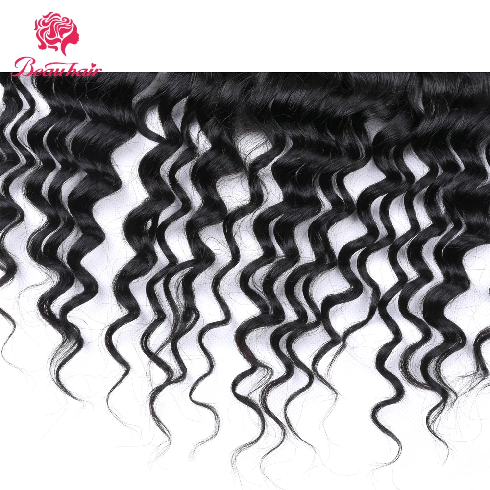 Beau Hair Deep Wave Peruvian 100% Human Hair frontal Non-Remy Natural Color Free Shipping 13*4 Lace Frontal with baby hair