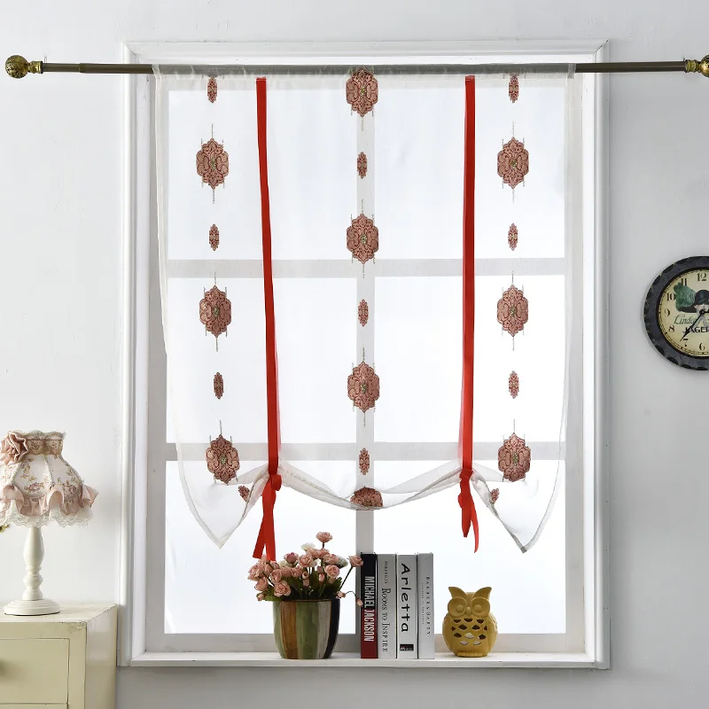 Buy LOZUJOJU Textile Cafe Curtains Roman Short Red Window European Voile Pocket Treatments Luxury Home Kitchen Door Curtain Tulle
