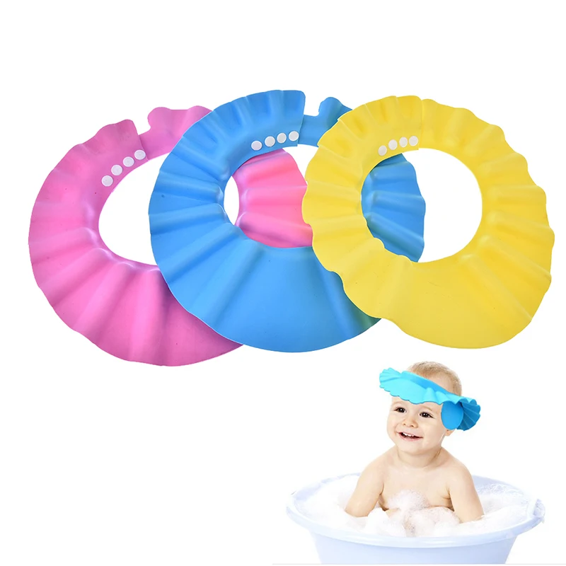 Safe Shampoo Baby Shower Cap Bathing Bath Protect Soft Cap Hat EVA Foam Adjustable For Baby Children Kids Yellow Pink Blue