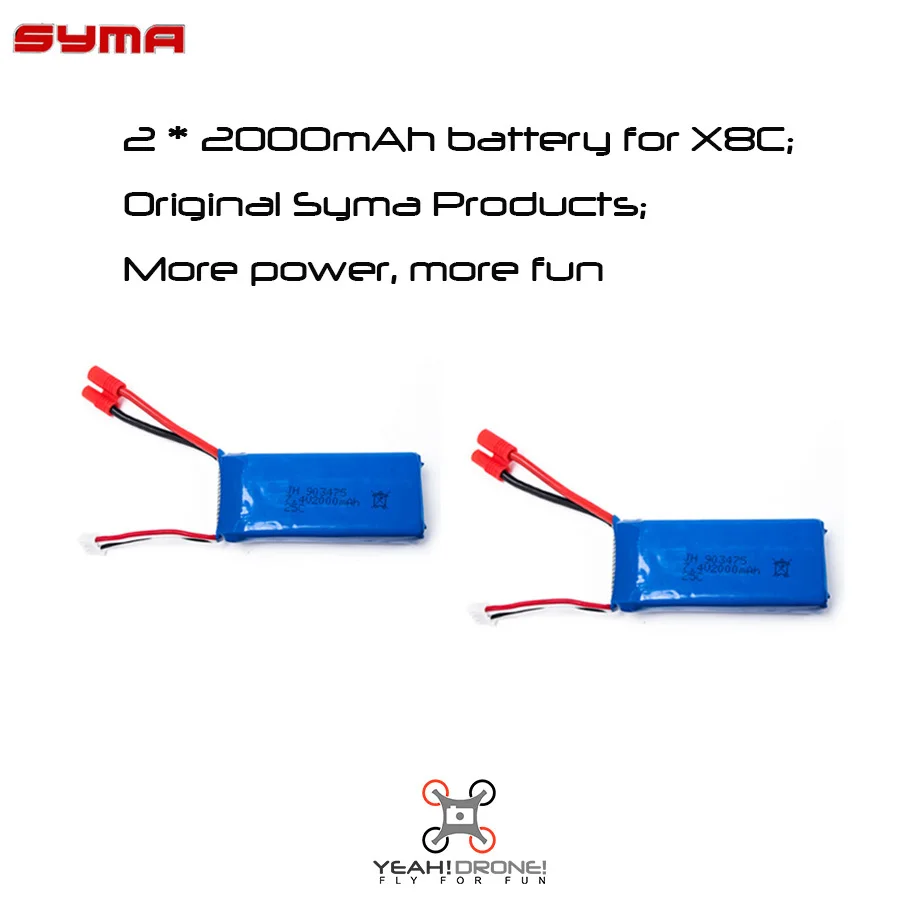 

2 PCS Original Syma X8C X8G X8W Battery 7.4v 2000mAh 25C Syma Spare Parts LiPo Battery for X8C X8W X8G
