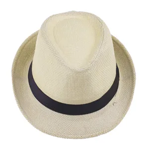Модные соломенные женские мужские летние солнечные шляпы «Fedora» Мужская Гангстерская шляпа, летняя пляжная Соломенная Панама шляпа от солнца 40 - Цвет: Straw