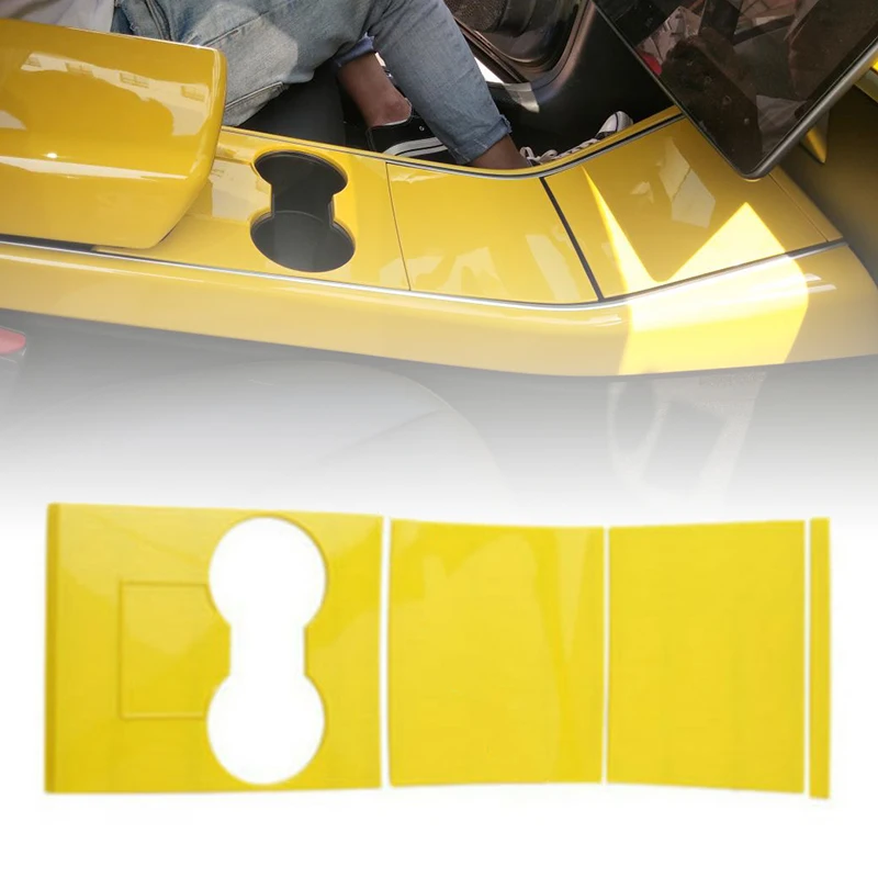 

1 Set (4pcs) ABS Plastic Car Inner Water Cup Holder Frame Cover Trim 23.5CM*19CM*1.08CM For Tesla Model 3 2018-2019 Yellow