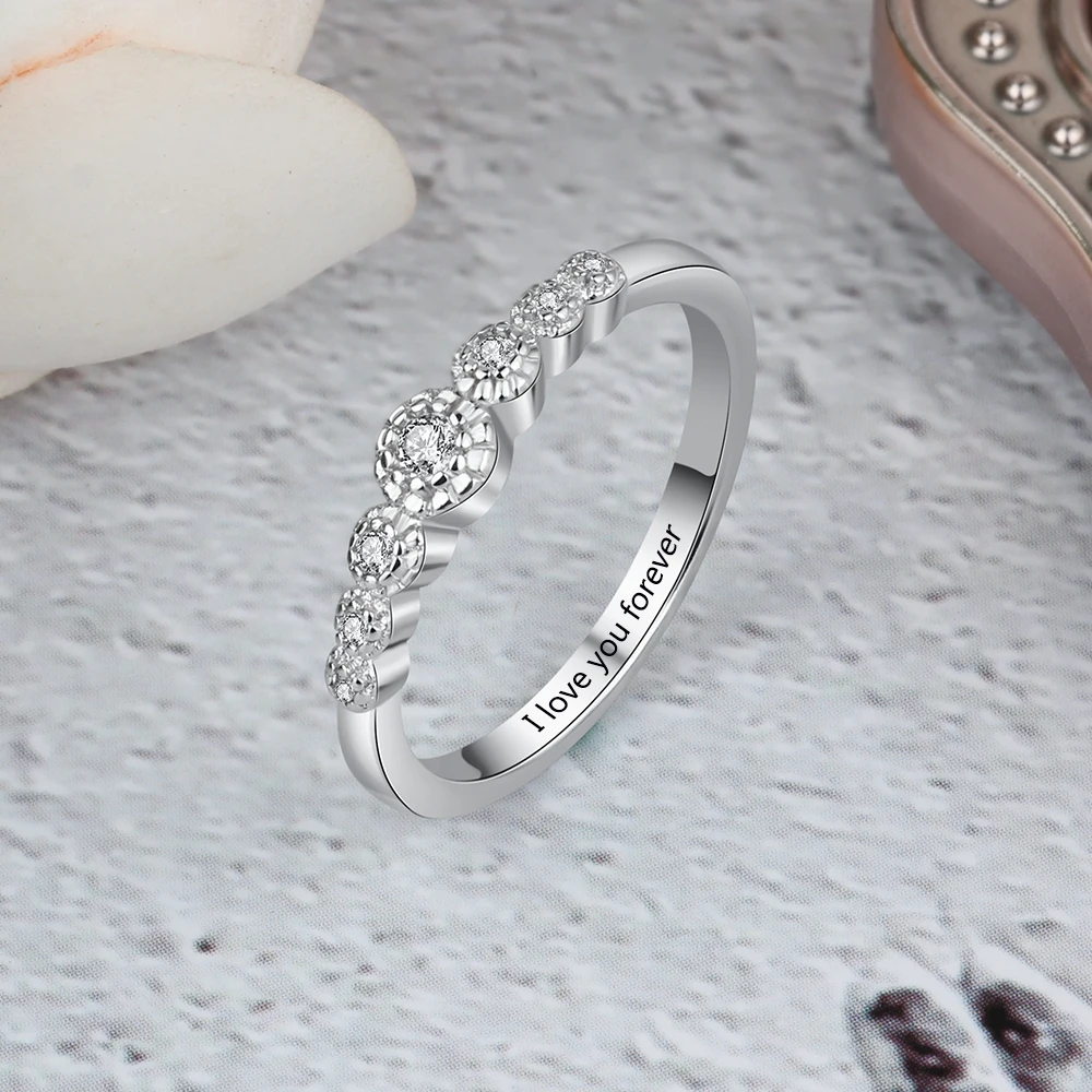 Персонализированные 925 пробы серебряные изысканные CZ кольца для женщин DIY Имя выгравированы Свадебные обручальные ювелирные изделия(RI103751