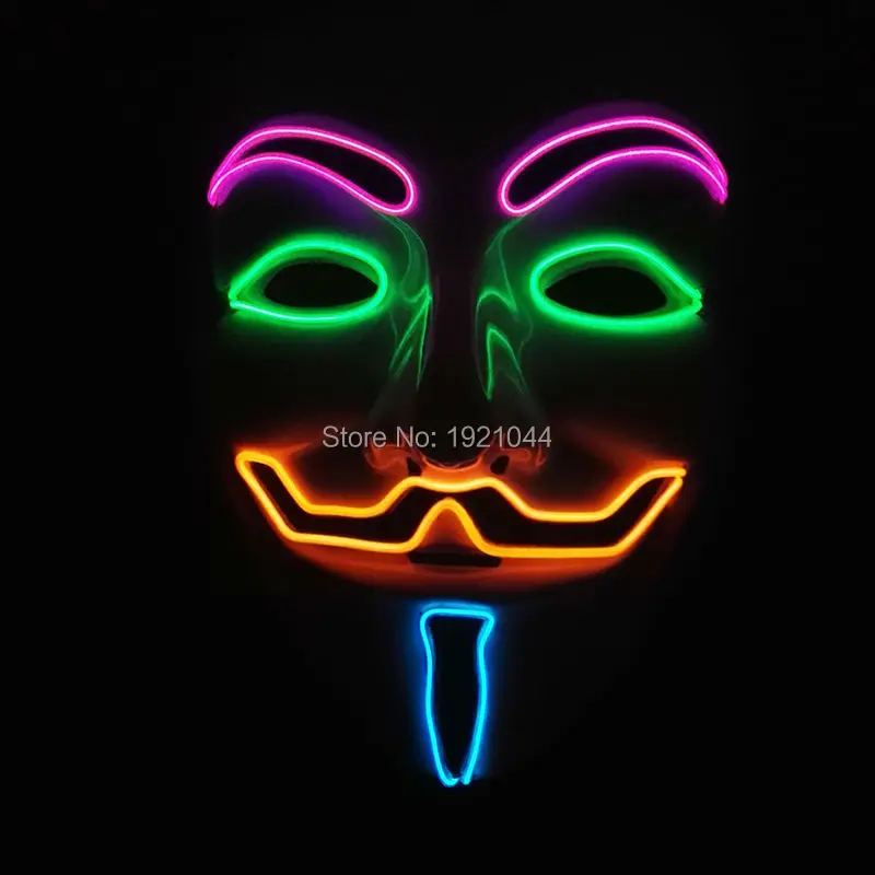 Multicolor 4Color V for Vendetta EL Wire Custom Rave Mask+DC-3V Sound activated Driver for Festival Halloween Decoration