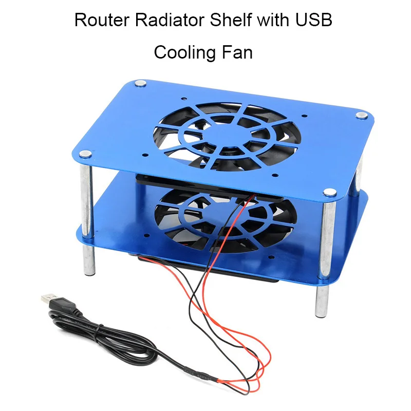 

Aluminum TV Box Heatsink Shelf Wireless Router Radiator Silent Quiet Router Cooler Cooling with USB Fan 120x120x20mm Blue