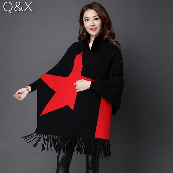 Женский дизайнерский винтажный шаль с принтом звезд, большой кардиган без рукавов, зимнее пончо из искусственного кашемира - Цвет: Same Color As Photo