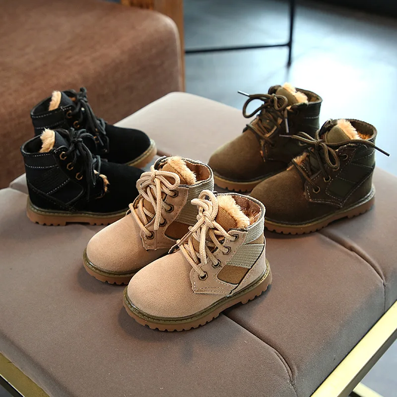 Детские новые модные зимние теплые бархатные зимние ботинки для мальчика и девочки, Детские ботиночки на шнуровке, нескользящая детская обувь, детские кроссовки 21-30