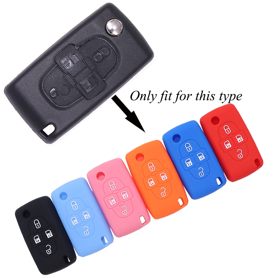 

Car Key Case 4 Button Silicone Remote Fob Shell Cover For Peugeot 1008 807 Citroen C8 Skin Holder 2007 2008 2009 free shipping
