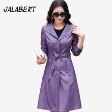 2017 autumn winter new women lapel font b leather b font long font b jacket b