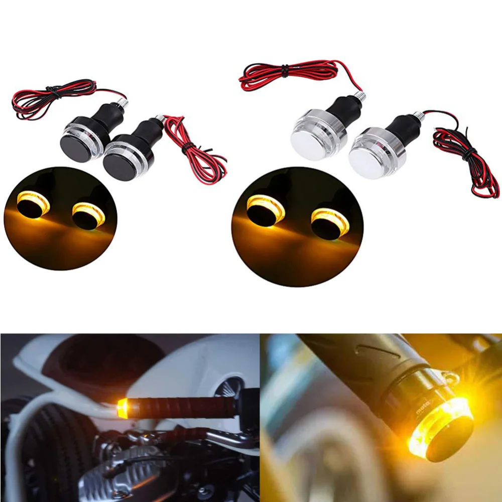 

2pcs Aluminum Alloy Motorcycle Turn Signal 12 LED Light Indicator Blinker Handle Bar End 22cm Handlebar Waterproof For Universal