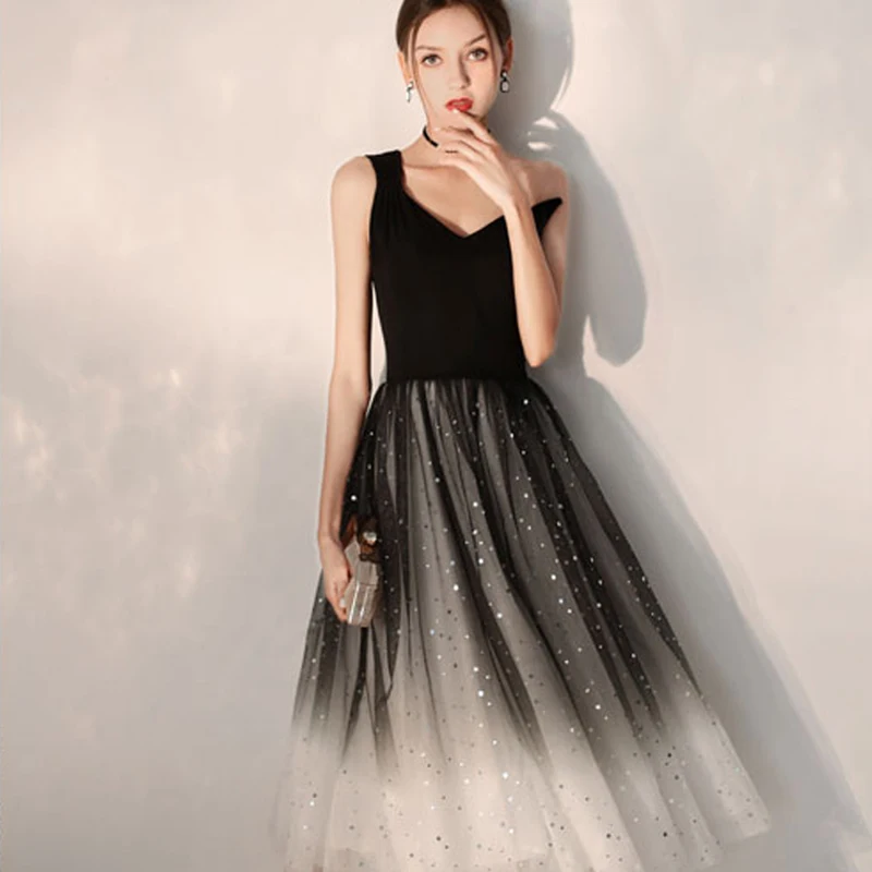 Beste Cocktail Jurk Zwart Een Schouder Plooi Vrouw Jurken 2019 Mouwloze Plus Size Sexy Diepe V hals Gewaad Cocktail Jurken E707