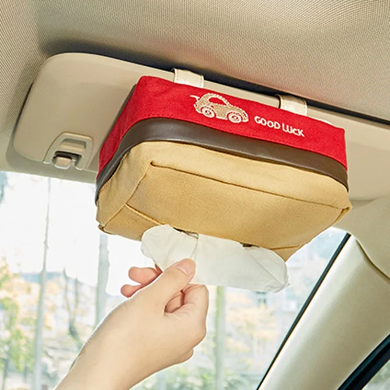 

Car Tissue Box Canvas Napkin Holder Car Seat Tissue Boxes Auto Interior Accessories