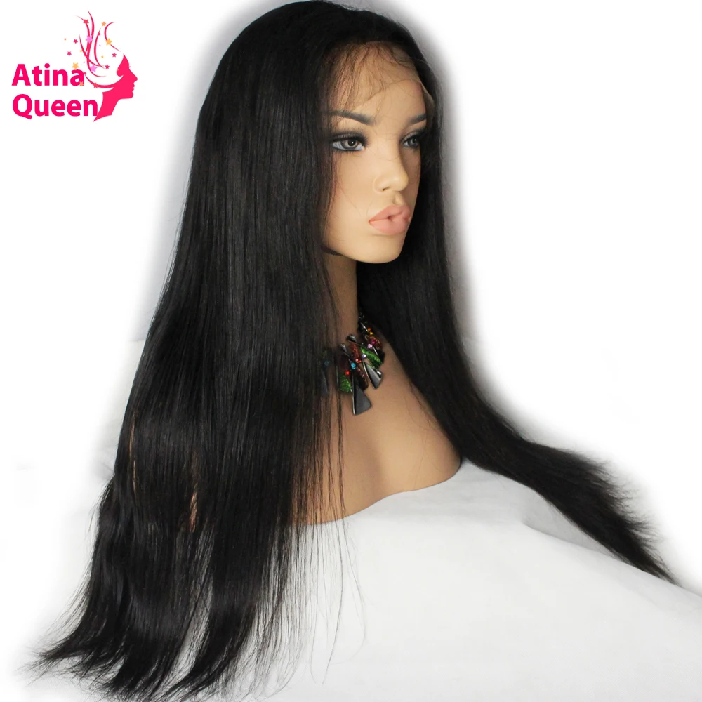 

Atina Queen Straight 180 Density 360 Lace Frontal Wig Pre Plucked with Baby Hair Remy Human Natural Black Hairline for Women