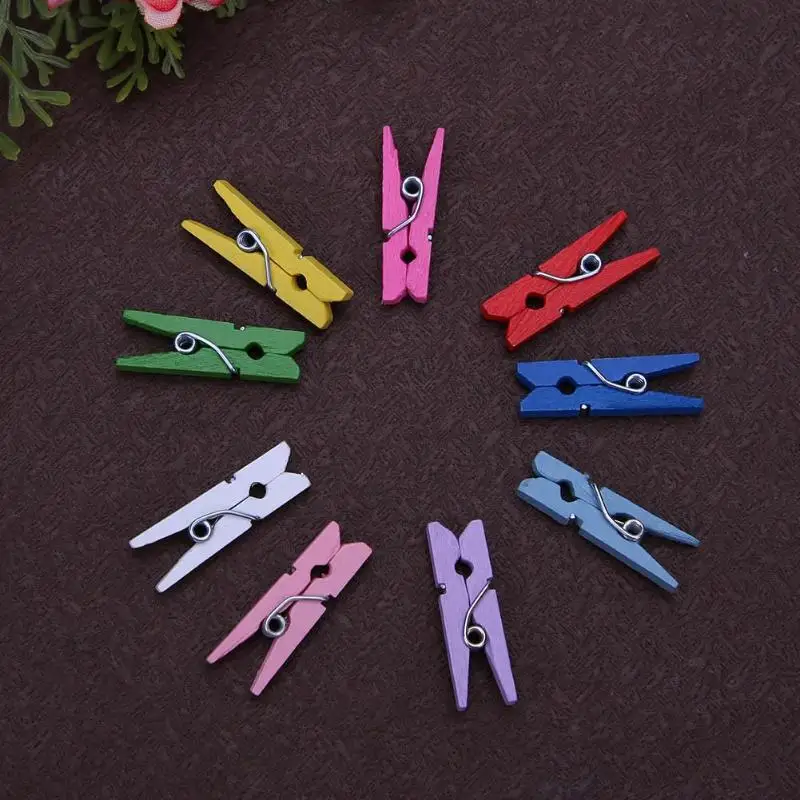 

50pcs 25mm/35mm Wooden Paper Clips Decorative Colored Mini Craft Memo DIY Clothes Peg Mini Photo Clips Office Supplies