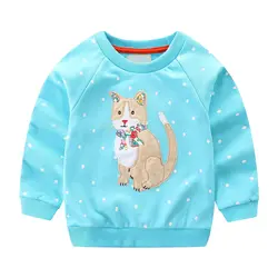 Одежда для девочек, осень 2019, новый хлопковый свитер для девочек, модная футболка в горошек с длинными рукавами и рисунком кота, одежда для